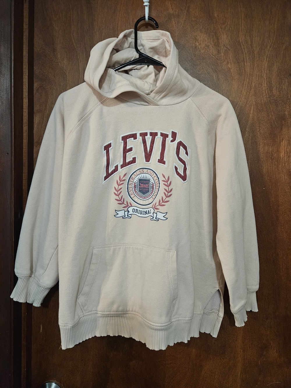 Levi's Cream Hoodie with Red Logo Crest